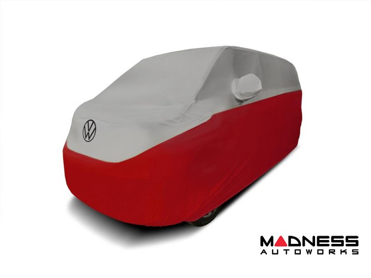 Volkswagen ID. Buzz Custom Fit Vehicle Cover - Stormproof - Gray And Red + Rear Passenger Charger Port Flap