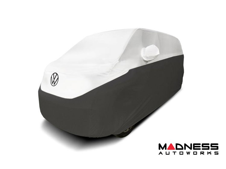 Volkswagen ID. Buzz Custom Fit Vehicle Cover - Stormproof - White And Titan Gray + Rear Passenger Charger Port Flap